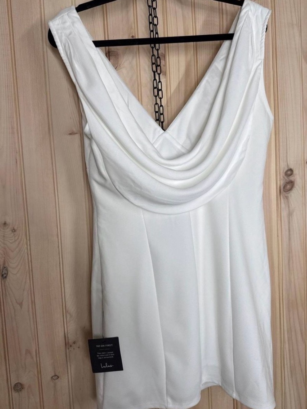 Lulus White V-Neck & Cowl Back Mini Dress - Picture 2 of 3